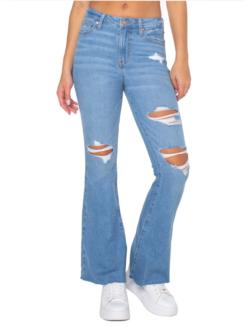 Celebrity Pink Medium Blue Straight-Leg Jeans with Distressed Knee
